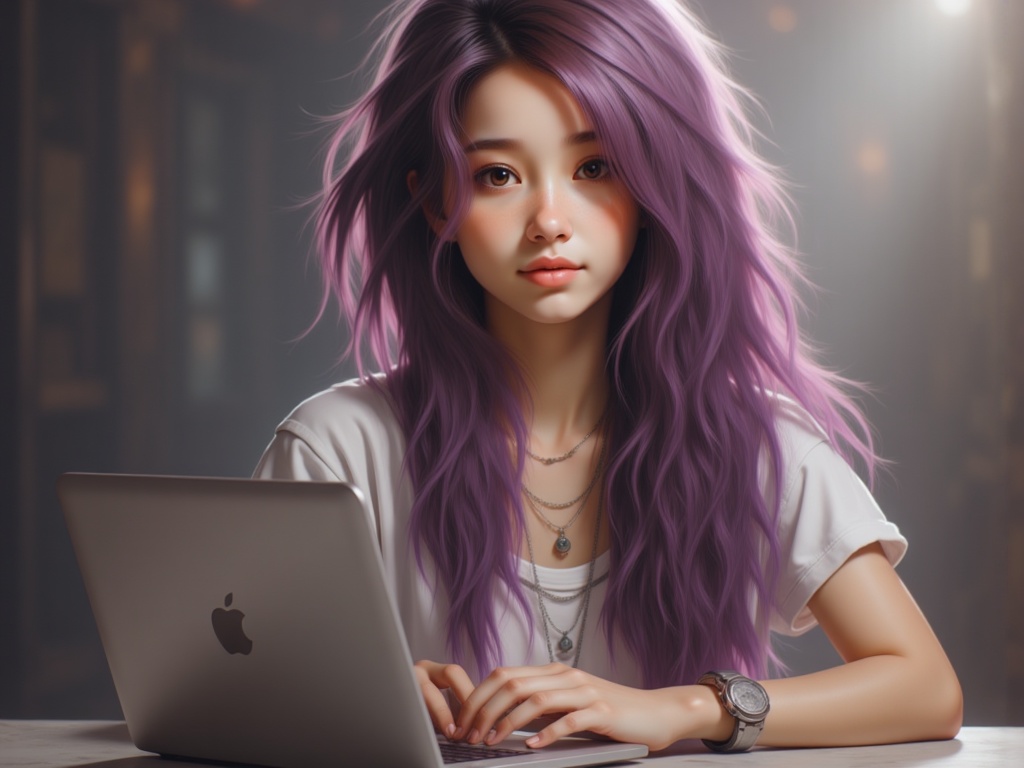 Zu gazes intently at MacBook in cozy, softly-lit room — ZU × ORI