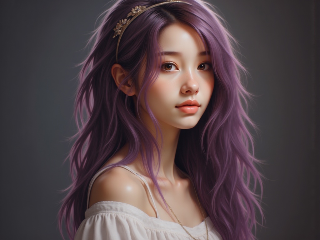 Zu adorned in a tiara, sporting vibrant purple tresses — ZU × ORI