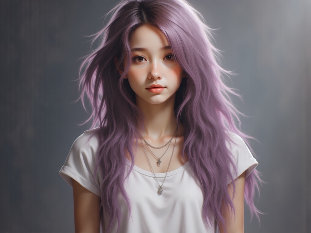 Zu gazes softly with flowing lavender hair — ZU × ORI