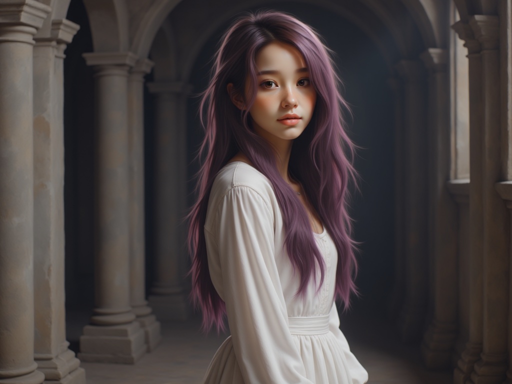 Zu stands in an elegant hallway, wearing a white dress — ZU × ORI