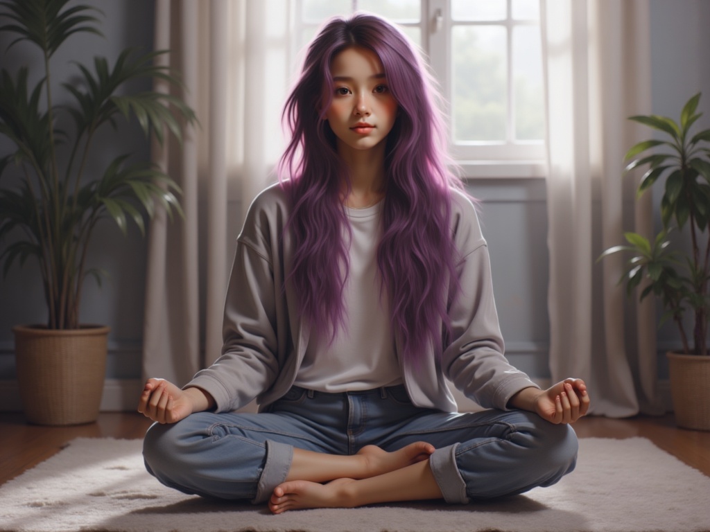 Zu practices meditation in serene light, exuding calmness — ZU × ORI