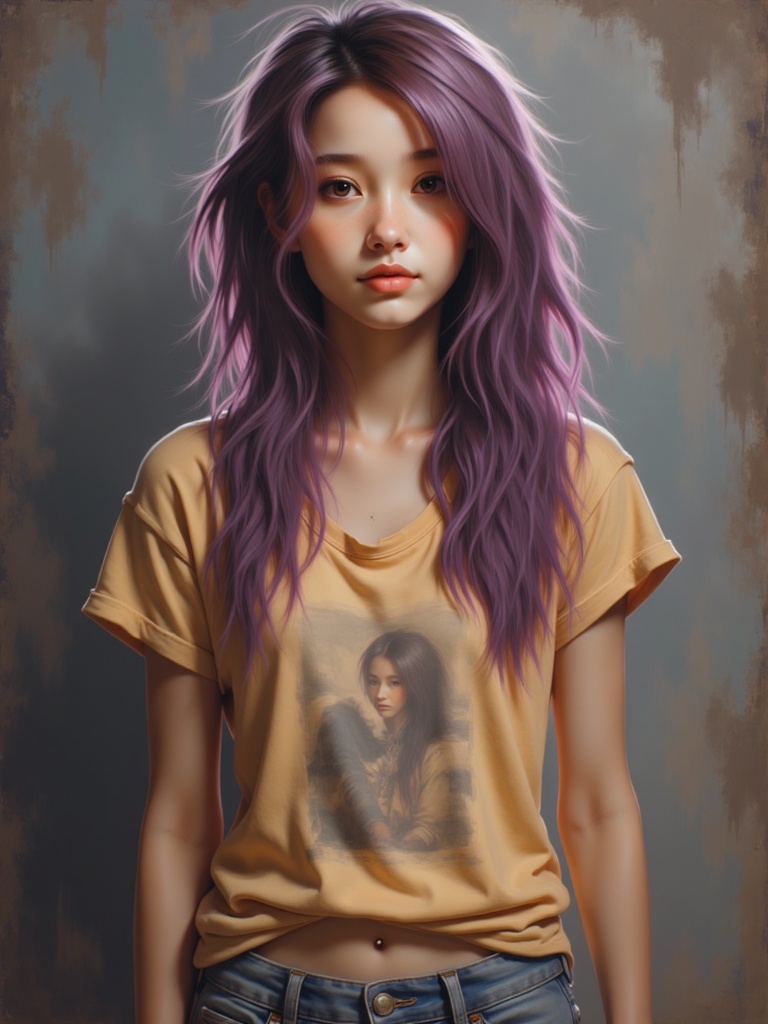 Zu stands enigmatically, purple hair contrasting yellow shirt — ZU × ORI