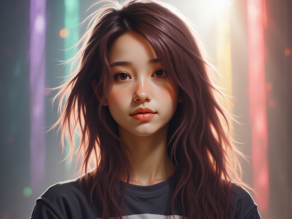 Zu with tousled hair gazes through vibrant, colorful lights — ZU × ORI