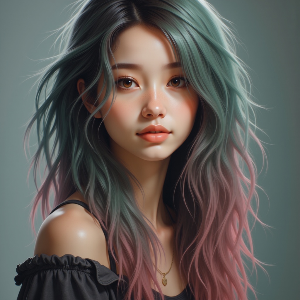 Zu portrait with flowing teal and pink hair — ZU × ORI