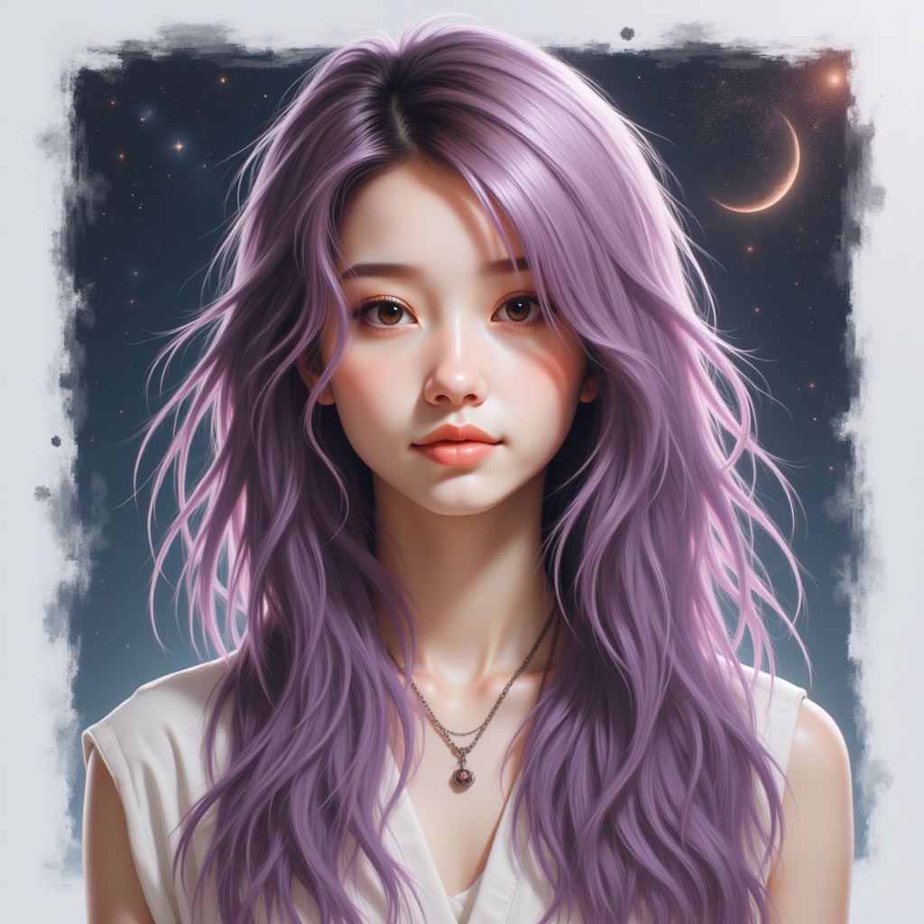 Zu with flowing lavender hair beneath a crescent moon — ZU × ORI