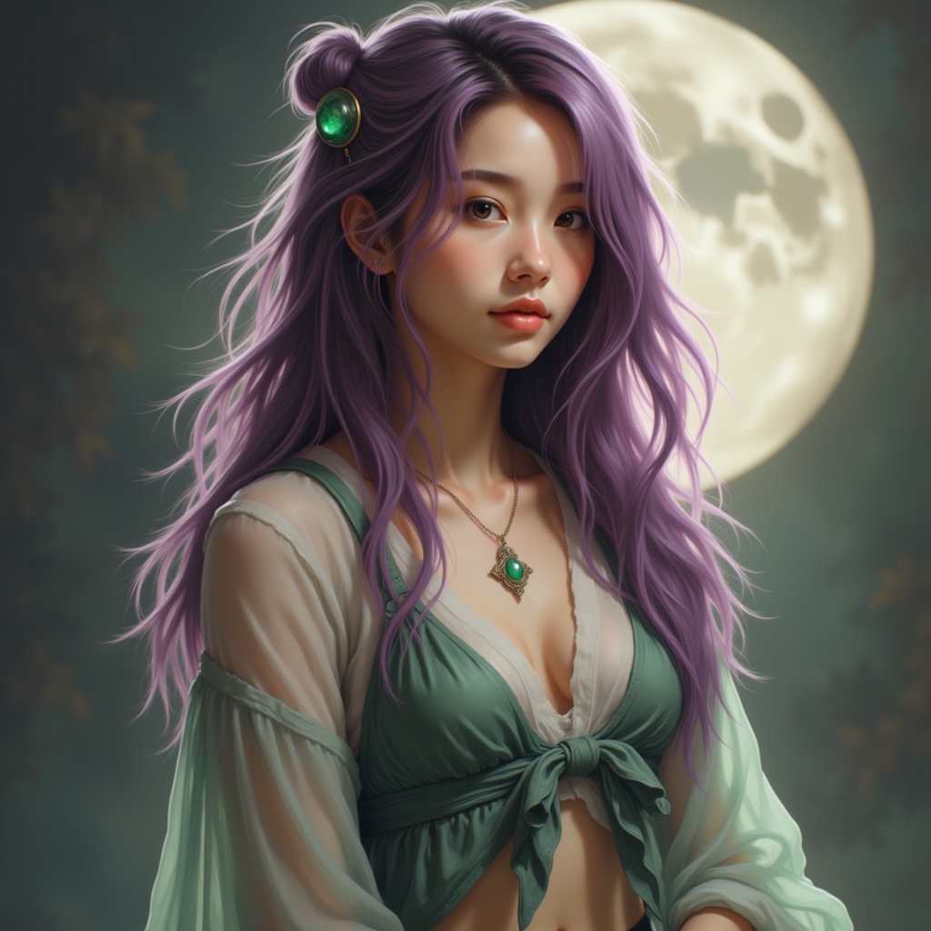 Zu in bohemian dress with giant moon — ZU × ORI