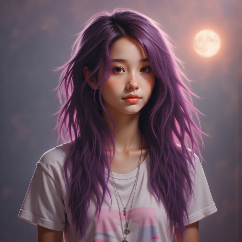Zu stands under a moonlit sky, sporting purple hair — ZU × ORI