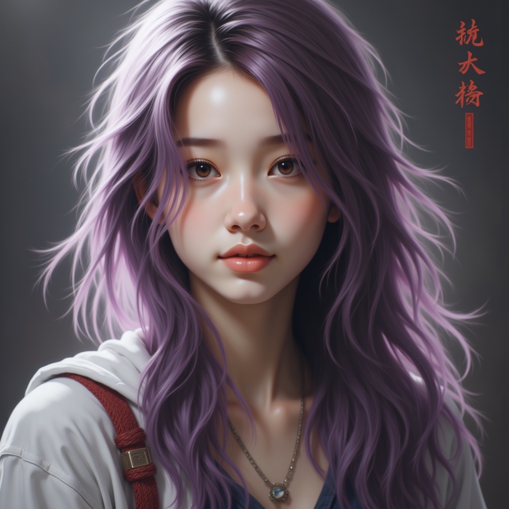 Zu gazes softly, purple hair cascading gracefully — ZU × ORI