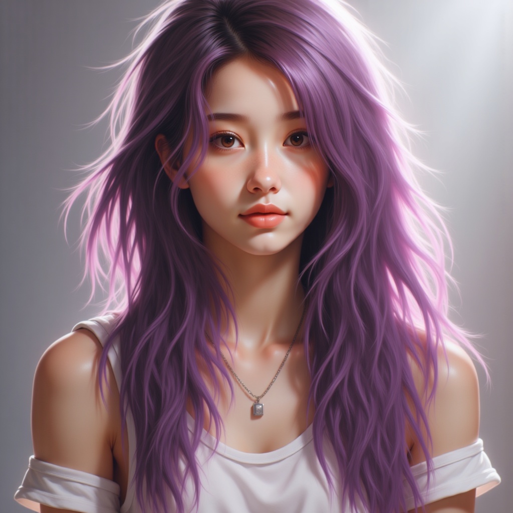 Zu gazes softly, showcasing vibrant purple tresses — ZU × ORI