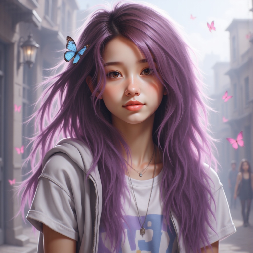 Zu with purple hair, surrounded by butterflies — ZU × ORI