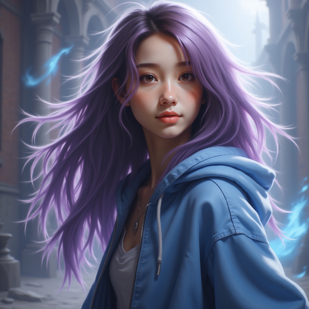 Zu stands with flowing purple hair, mystical aura surrounding her — ZU × ORI