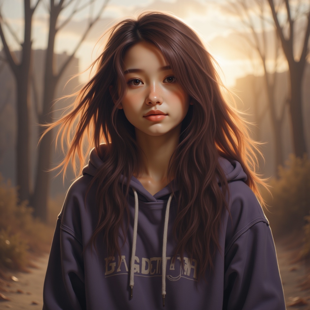 Zu stands amidst the glowing autumn forest, wearing a hoodie — ZU × ORI