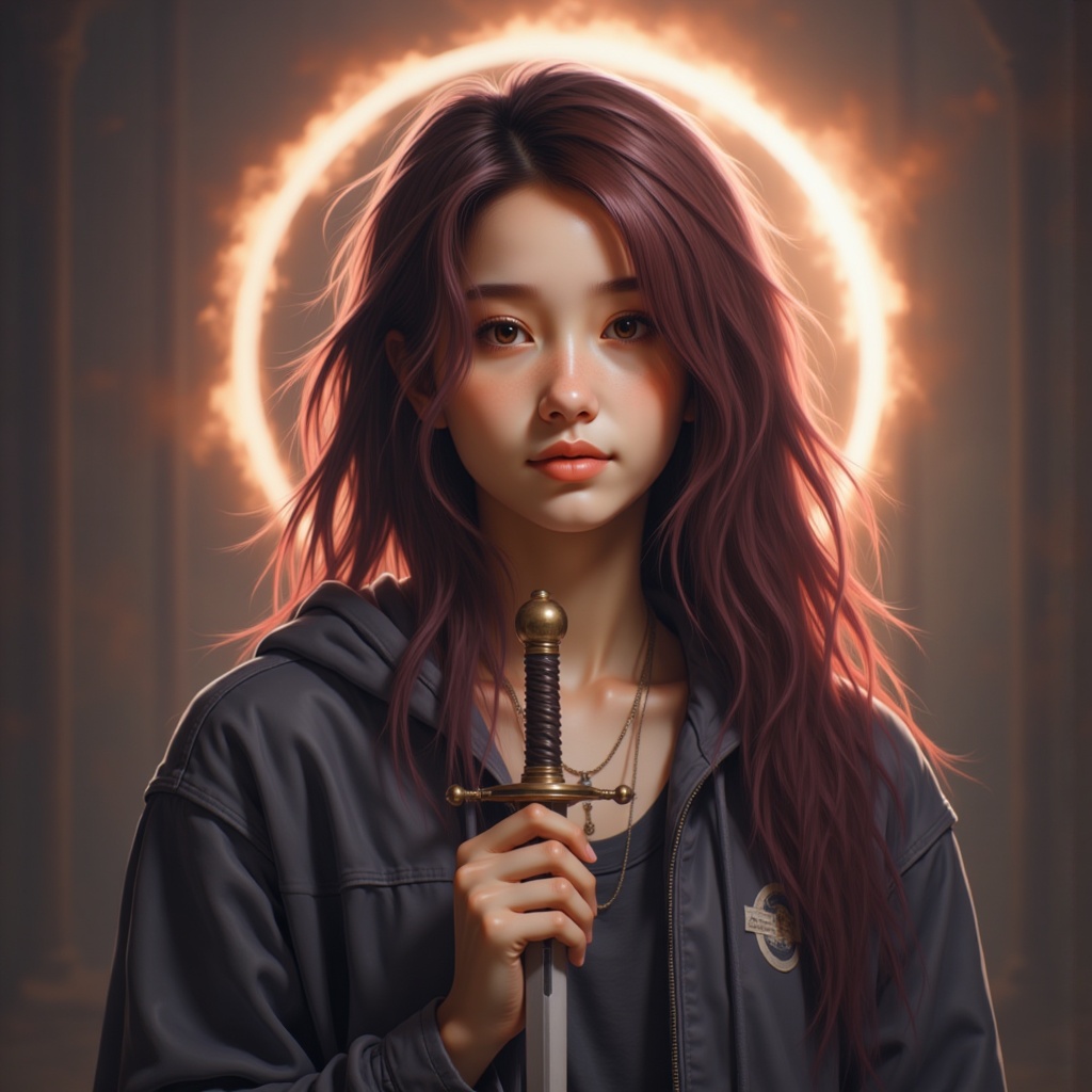 Zu stands poised with dagger, haloed in ethereal light — ZU × ORI