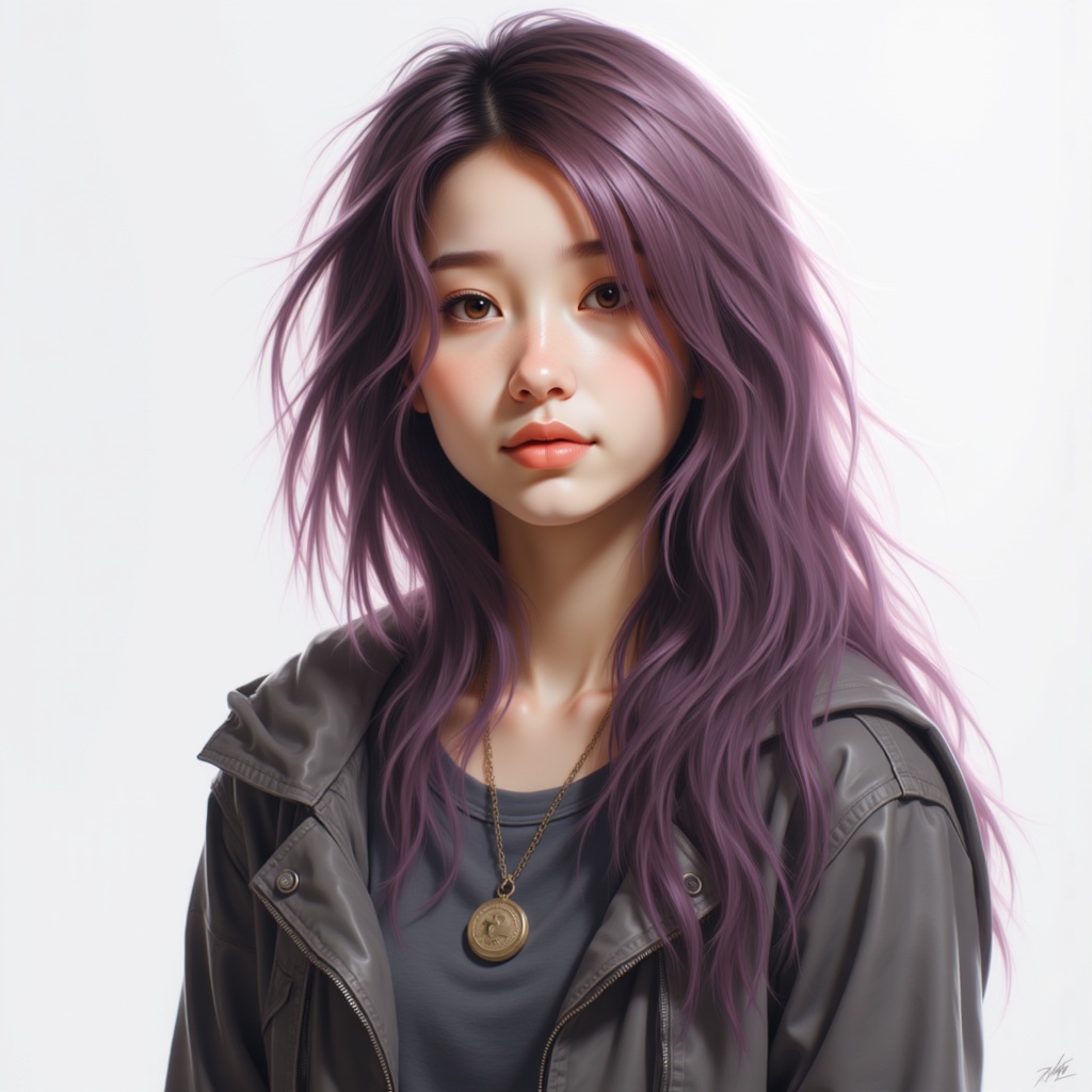 Zu ethereal beauty with flowing purple hair, serene gaze — ZU × ORI
