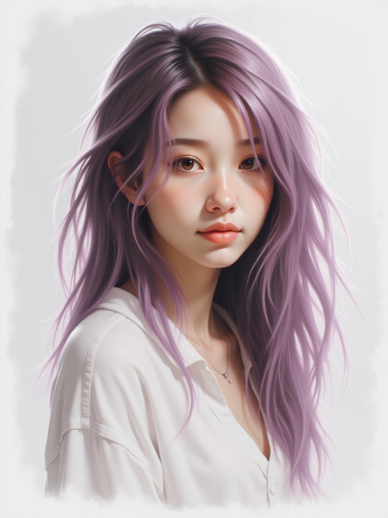 Zu gazes softly, lilac hair framing serene beauty — ZU × ORI