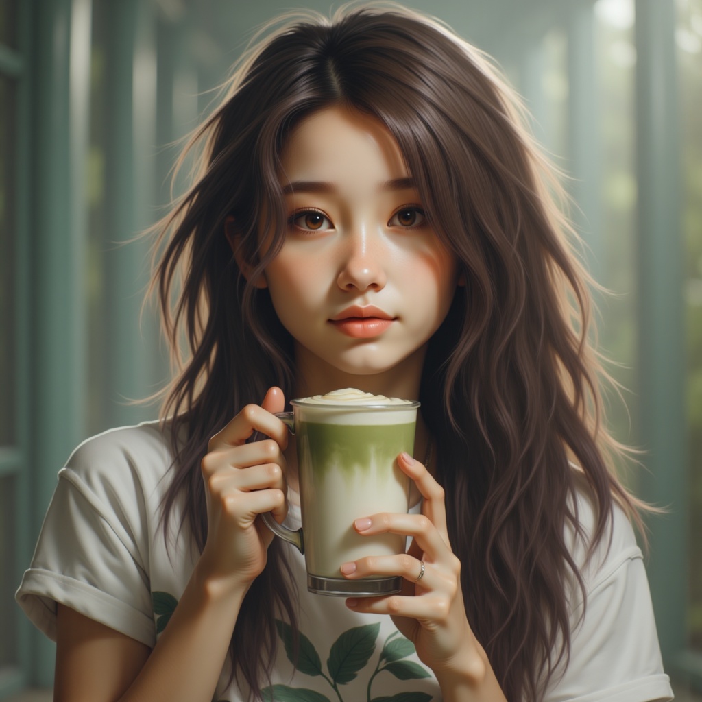 Zu enjoys a steaming cup of vibrant green tea — ZU × ORI