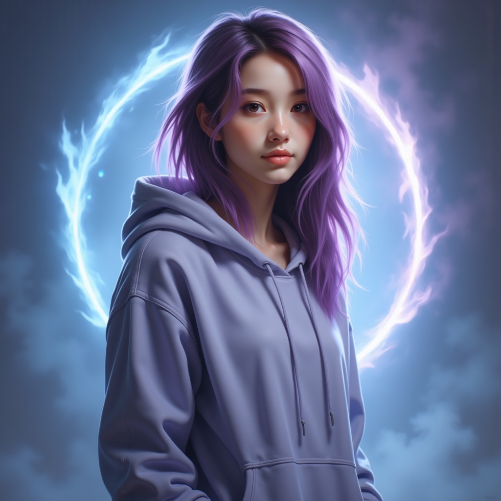 Zu stands in ethereal halo light, wearing a hoodie — ZU × ORI