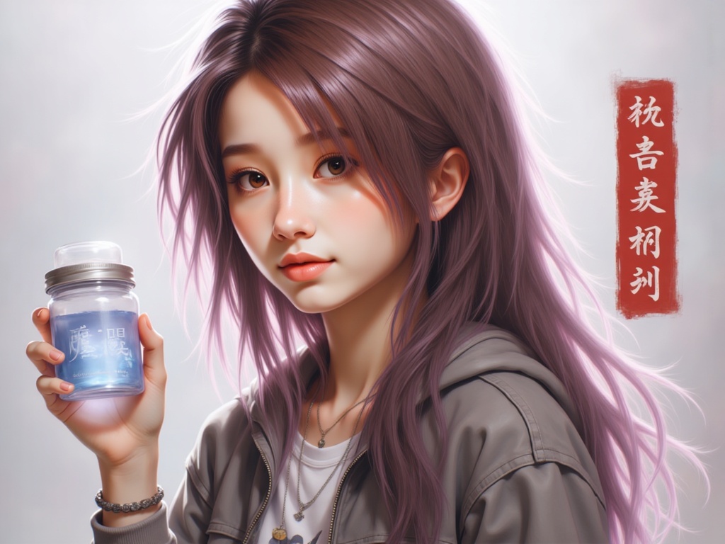 Zu with lavender hair holds a glowing blue jar — ZU × ORI