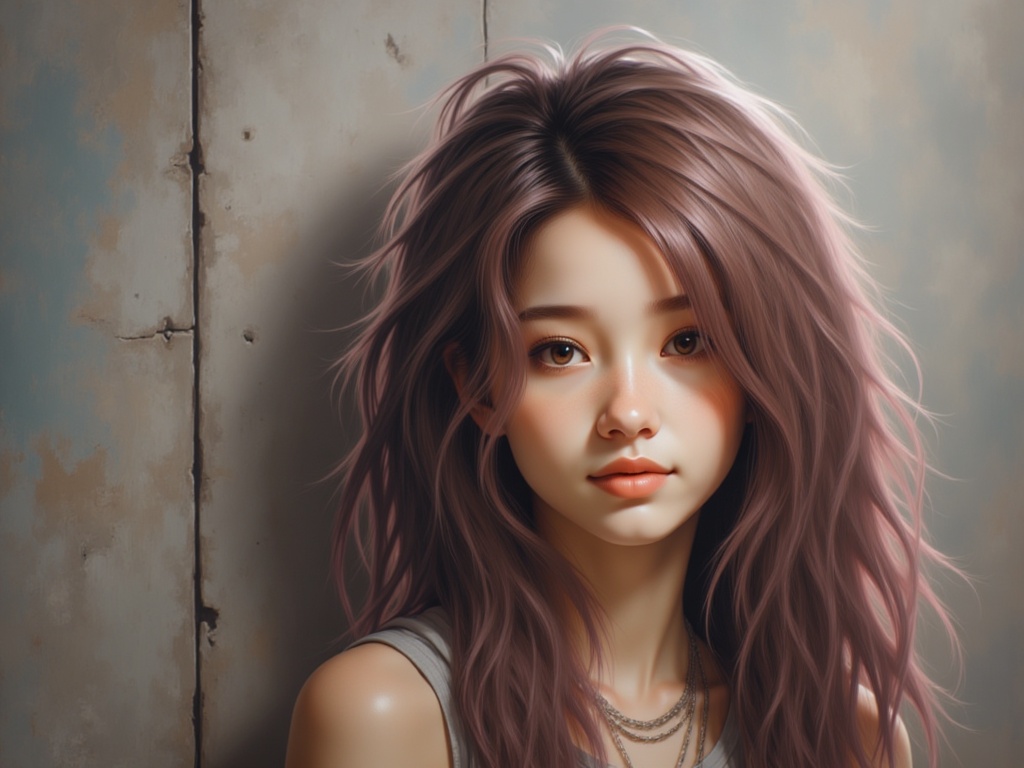 Zu stands with tousled pink hair, gazing softly — ZU × ORI
