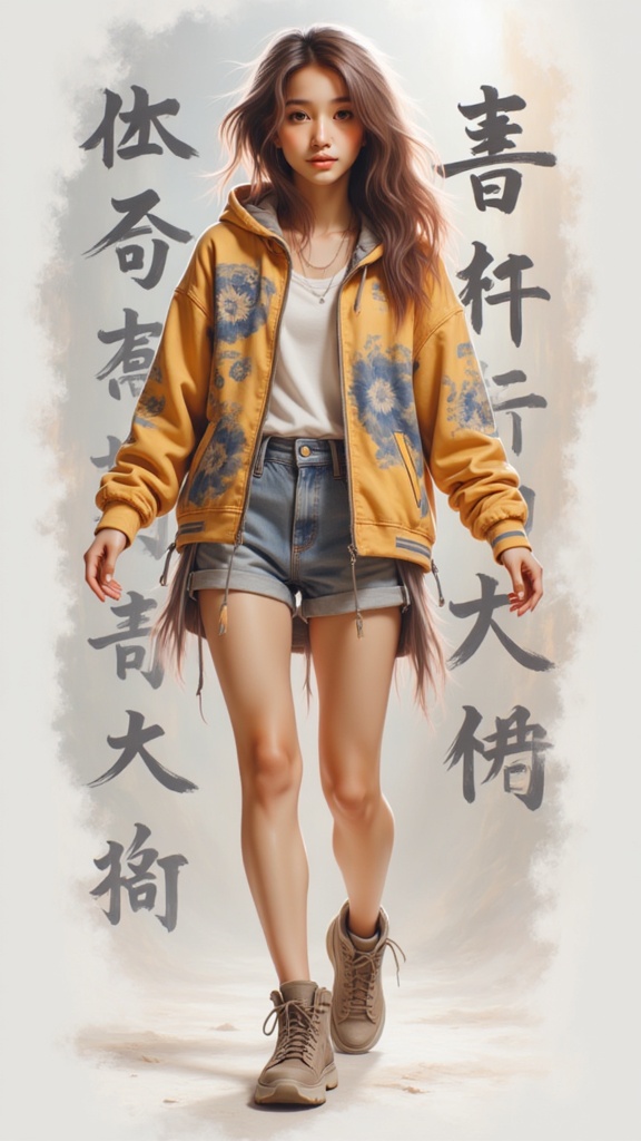 Zu stands confidently in yellow jacket, backdrop of characters — ZU × ORI