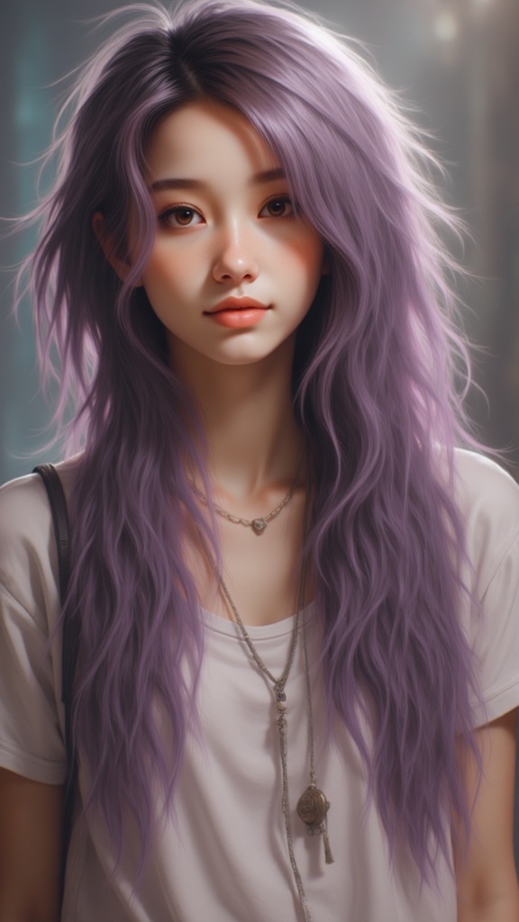 Zu stands serenely, lavender waves cascading softly — ZU × ORI
