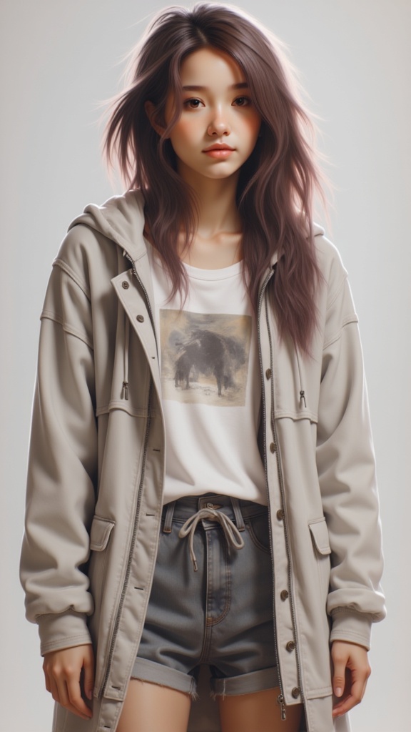 Zu poses in stylish coat and shorts, exuding effortless charm — ZU × ORI