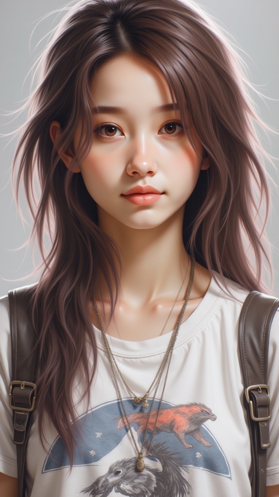 Zu posing with flowing hair and white tee — ZU × ORI