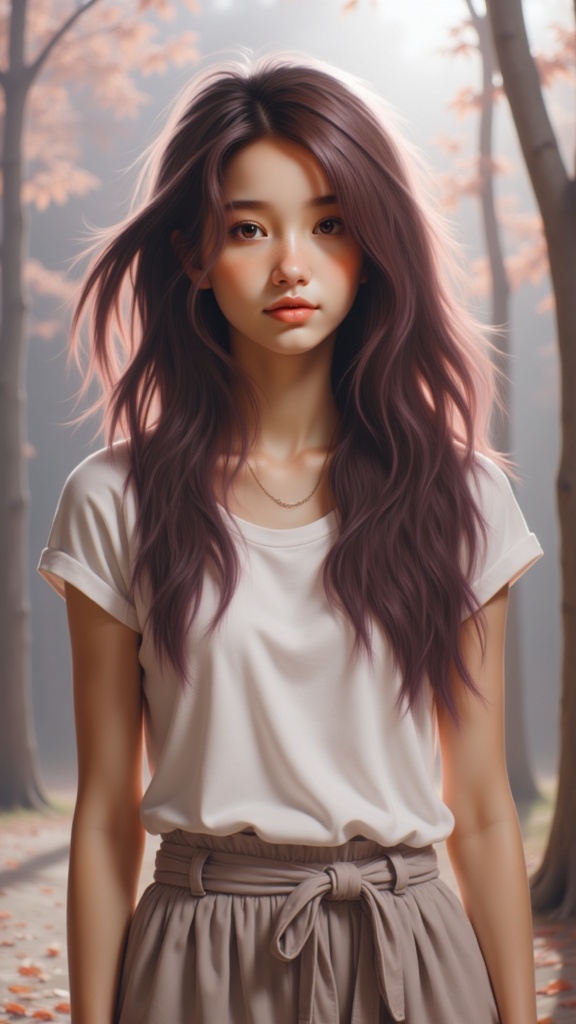 Zu standing gracefully in serene autumn forest, soft light — ZU × ORI