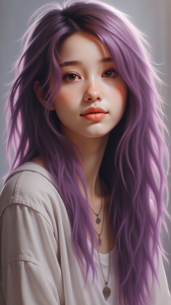 Zu with long purple hair in soft light — ZU × ORI