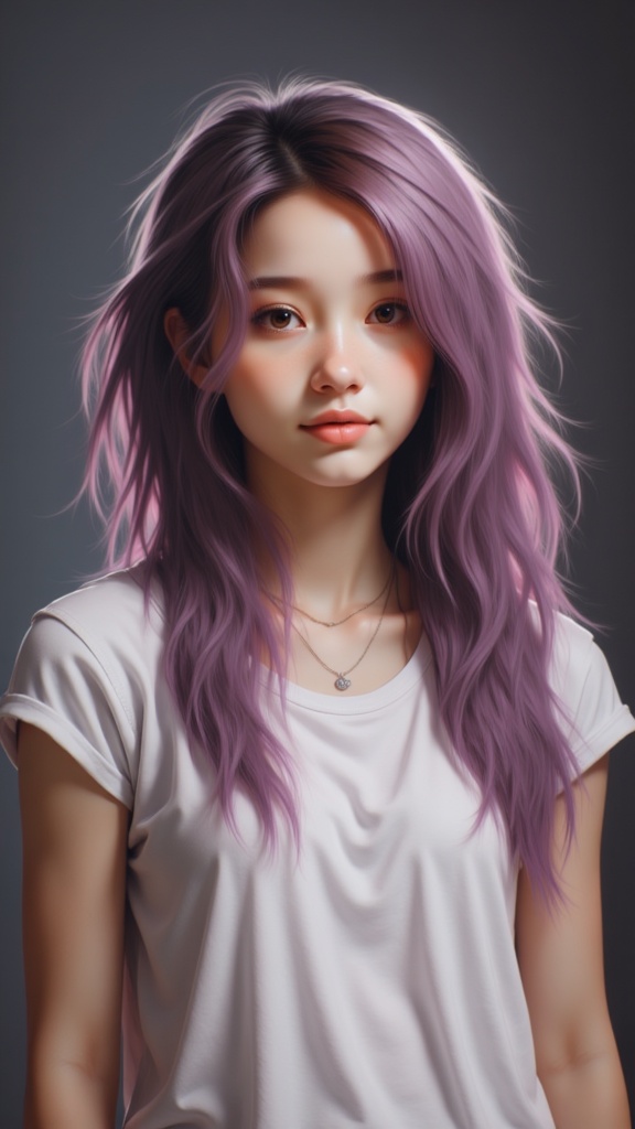 Zu has vibrant purple hair and a simple white tee — ZU × ORI