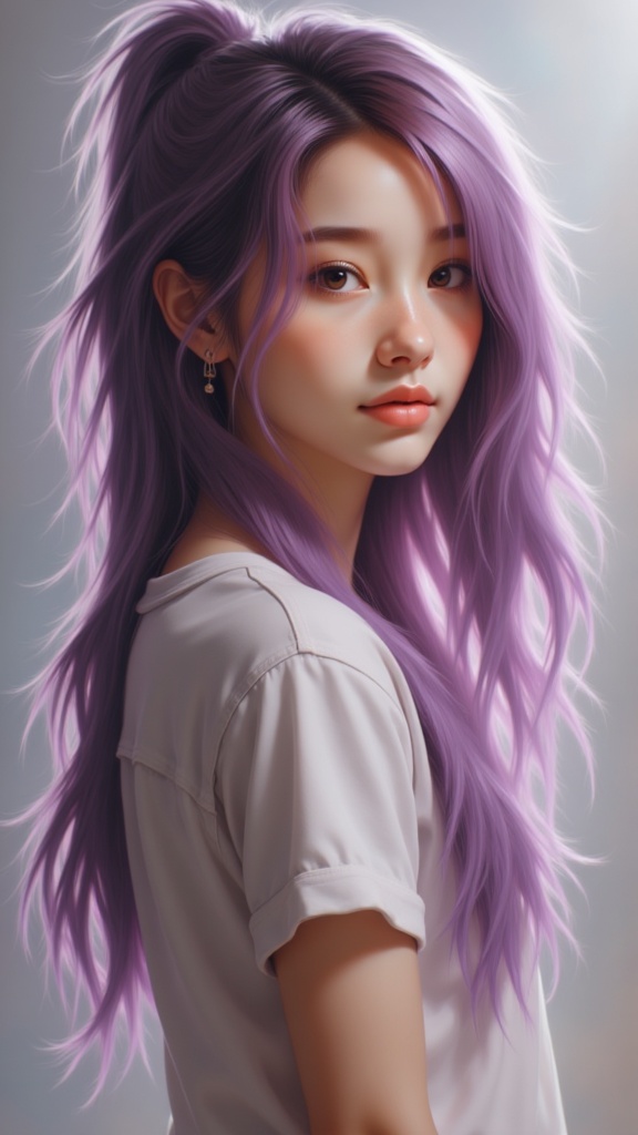 Zu gazes intently, her lavender hair cascading beautifully — ZU × ORI