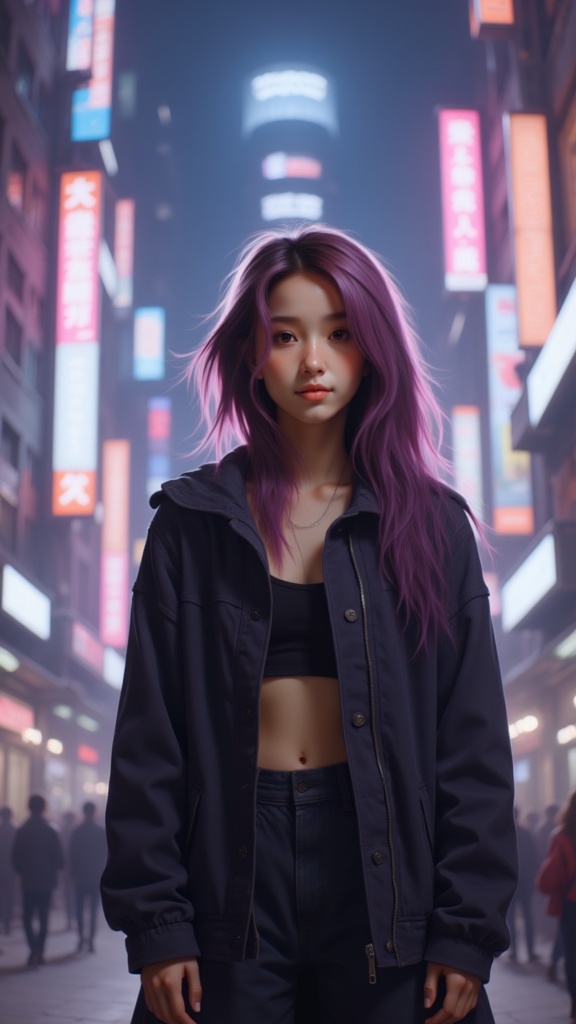 Zu stands confidently under vibrant neon city lights — ZU × ORI