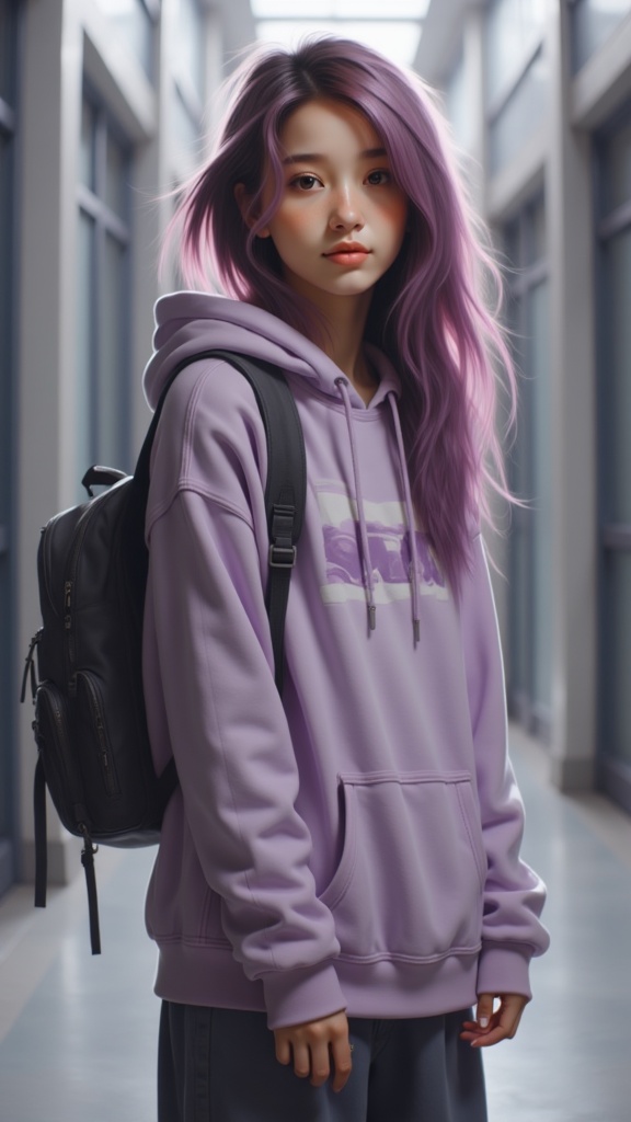 Zu sports vibrant lilac hair, urban chic vibes — ZU × ORI