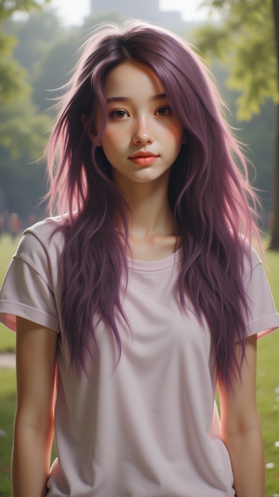 Zu stands in Central Park with purple hair shining beautifully — ZU × ORI
