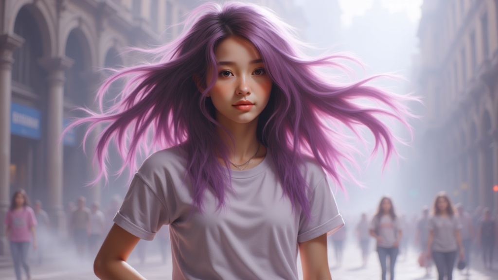 Zu stands amid bustling streets, hair swirling in wind — ZU × ORI
