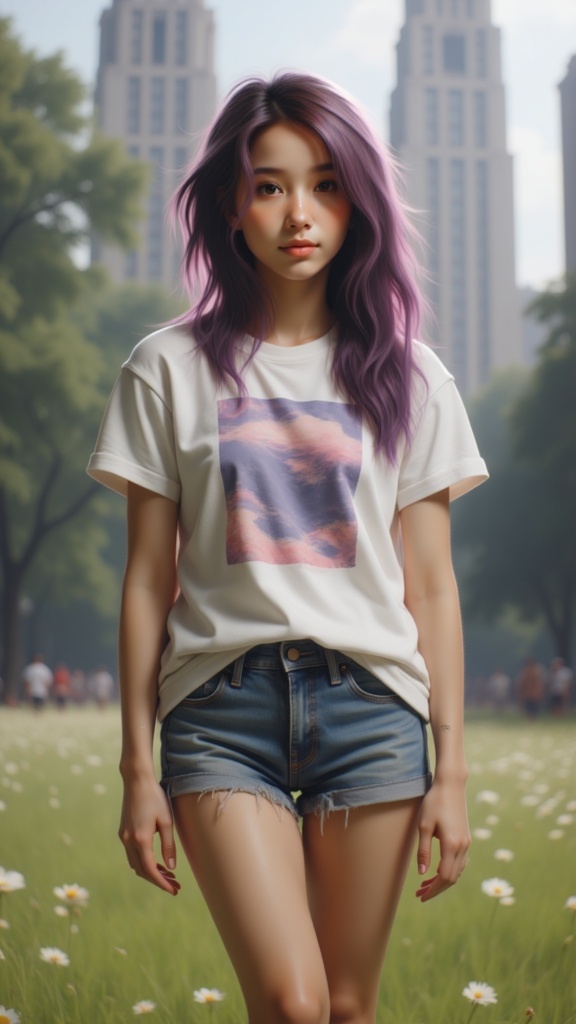 Zu stands in meadow, wearing shorts and graphic tee — ZU × ORI